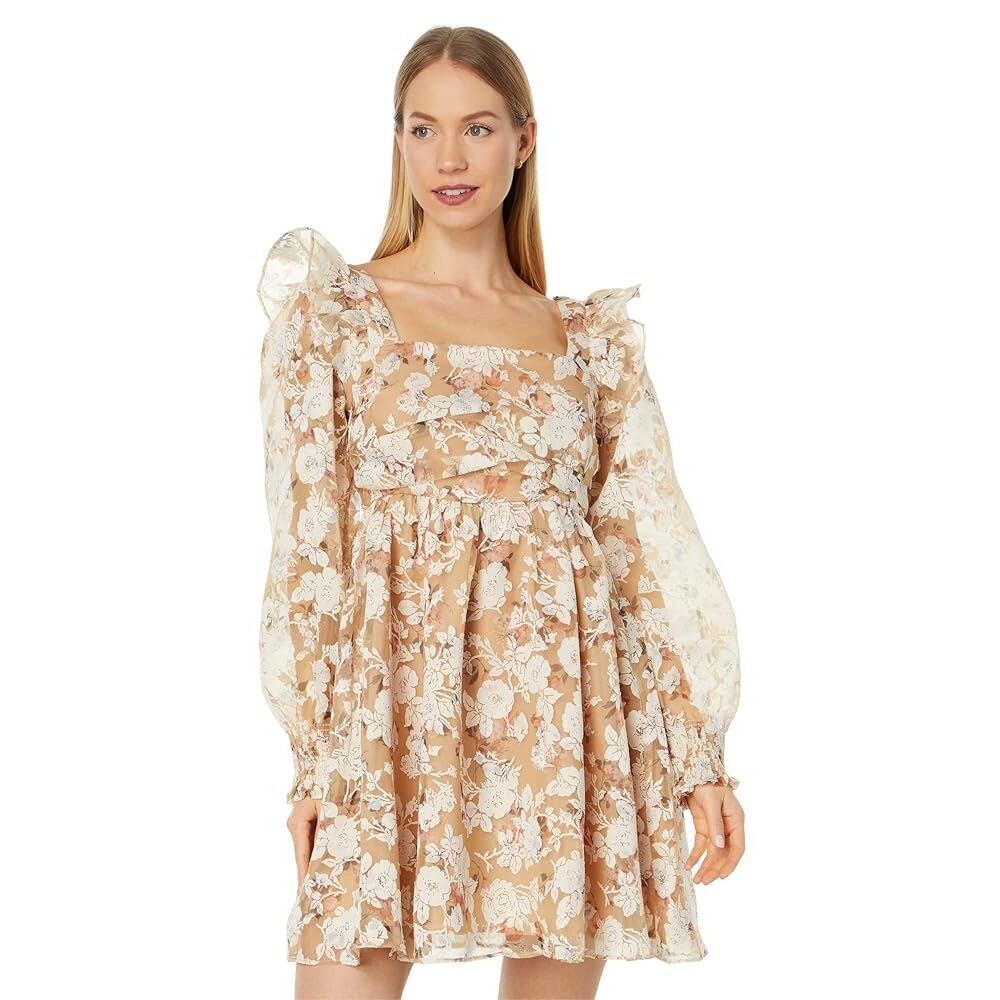 En Saison Tan and White Floral Mini Dress